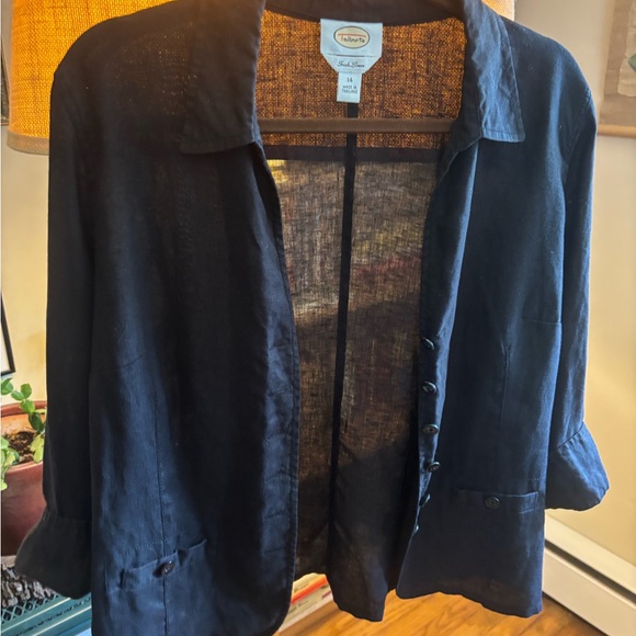 Talbots Black Linen light weight summer jacket size 14. - Picture 15 of 16